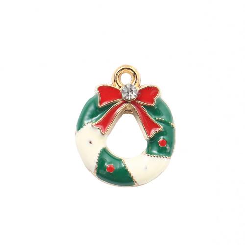 Pendentifs Noël en alliage de zinc, guirlande de noël, Placage de couleur d'or, DIY & émail & avec strass, 19.10x15.50x4.30mm, Vendu par PC