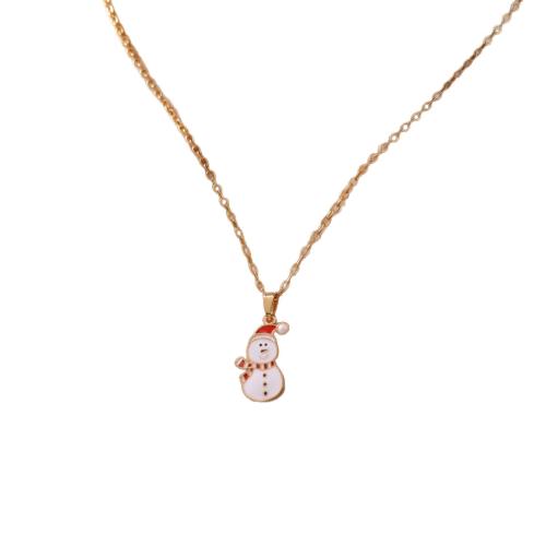 Acier inoxydable 304 collier, avec 5cm chaînes de rallonge, Placage de couleur d'or, Conception de Noël & styles différents pour le choix & pour femme & émail & avec strass, Longueur:Environ 45 cm, Vendu par PC