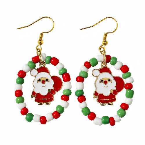 Zinklegierung Tropfen Ohrring, mit Seedbead & 304 Edelstahl, Weihnachtsmann, plattiert, Weihnachts-Design & für Frau & Emaille, verkauft von Paar