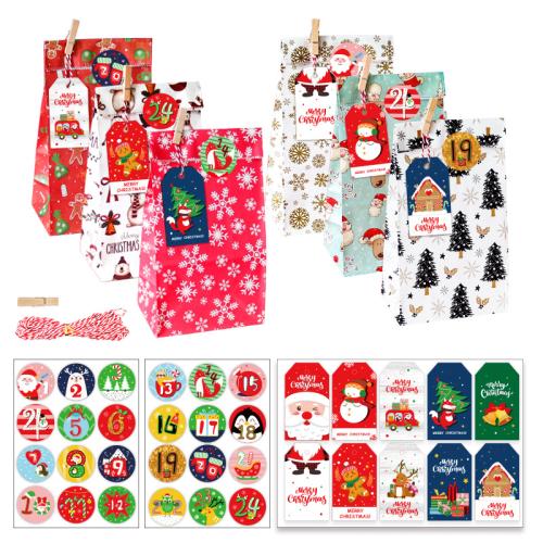 Kraftpapier Christmas Gift Bag, Drucken, Weihnachts-Design, keine, 24PCs/setzen, verkauft von setzen