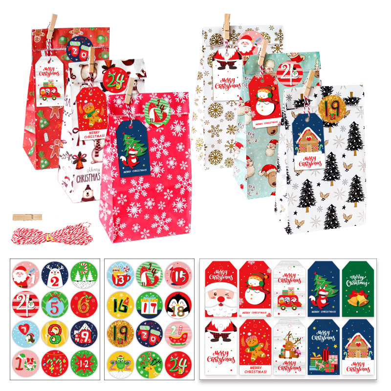Kraft Christmas Gift Bag, printing, Christmas Design, more colors for choice, , 24PCs/Set, Sold By Set