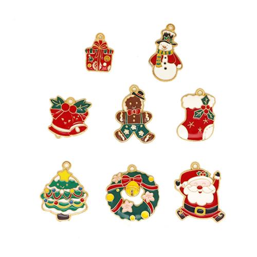 Pendentifs Noël en alliage de zinc, Placage de couleur d'or, Conception de Noël & DIY & styles différents pour le choix & émail, Vendu par PC