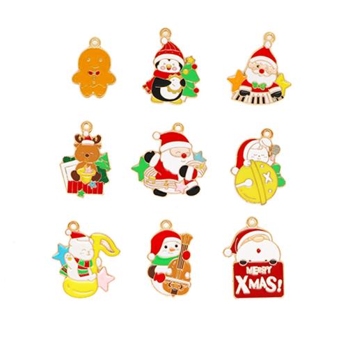 Pendentifs Noël en alliage de zinc, Placage de couleur d'or, Conception de Noël & DIY & styles différents pour le choix & émail, Vendu par PC