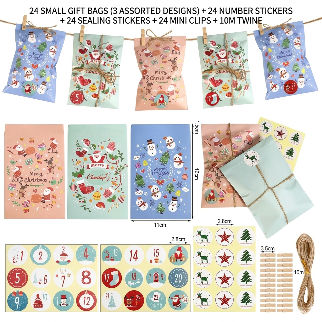 Christmas Gift Bag, Paper, printing, DIY, mixed colors, 255x130x18mm, 24PCs/Set, Sold By Set