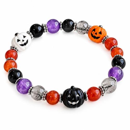 agate noire bracelet, avec cornaline & Cristal naturel & améthyste & alliage de zinc, Citrouille, fait à la main, Bijoux d'Halloween & pour femme, multicolore, Longueur:Environ 18 cm, Vendu par PC