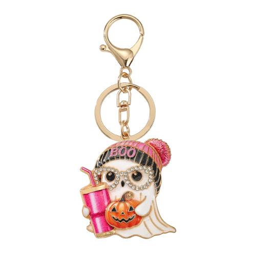aleación de zinc cierre de llave, Fantasma, chapado en color dorado, Joyería de Halloween & esmalte & con diamantes de imitación, 110x45mm, Vendido por UD