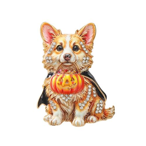 aleación de zinc broche, Perro, chapado, Joyería de Halloween & esmalte & con diamantes de imitación, más colores para la opción, 50x40mm, Vendido por UD