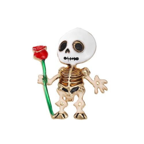 aleación de zinc broche, Esqueleto, chapado en color dorado, Joyería de Halloween & esmalte, 60x45mm, Vendido por UD