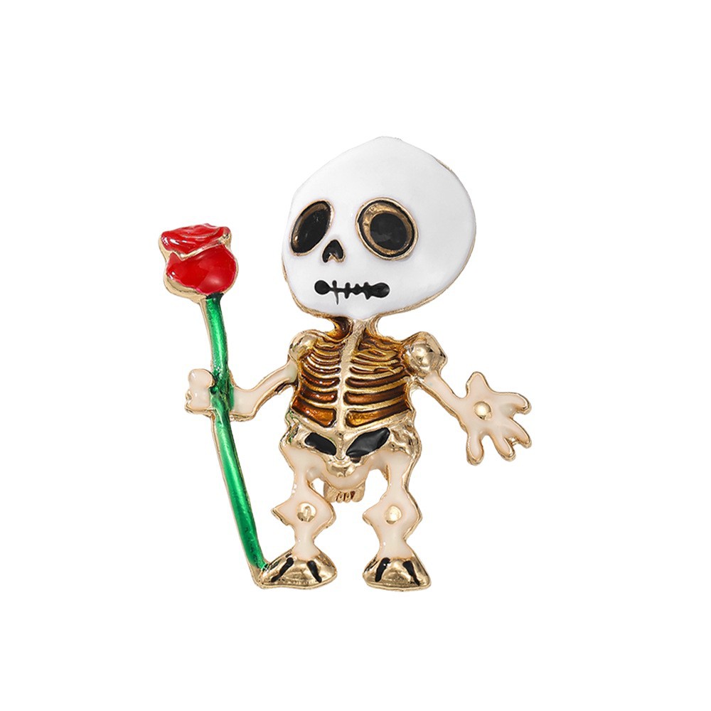 Zinc Alloy Brooch, Skeleton, gold color plated, Halloween Jewelry Gift & enamel, 60x45mm, Sold By PC