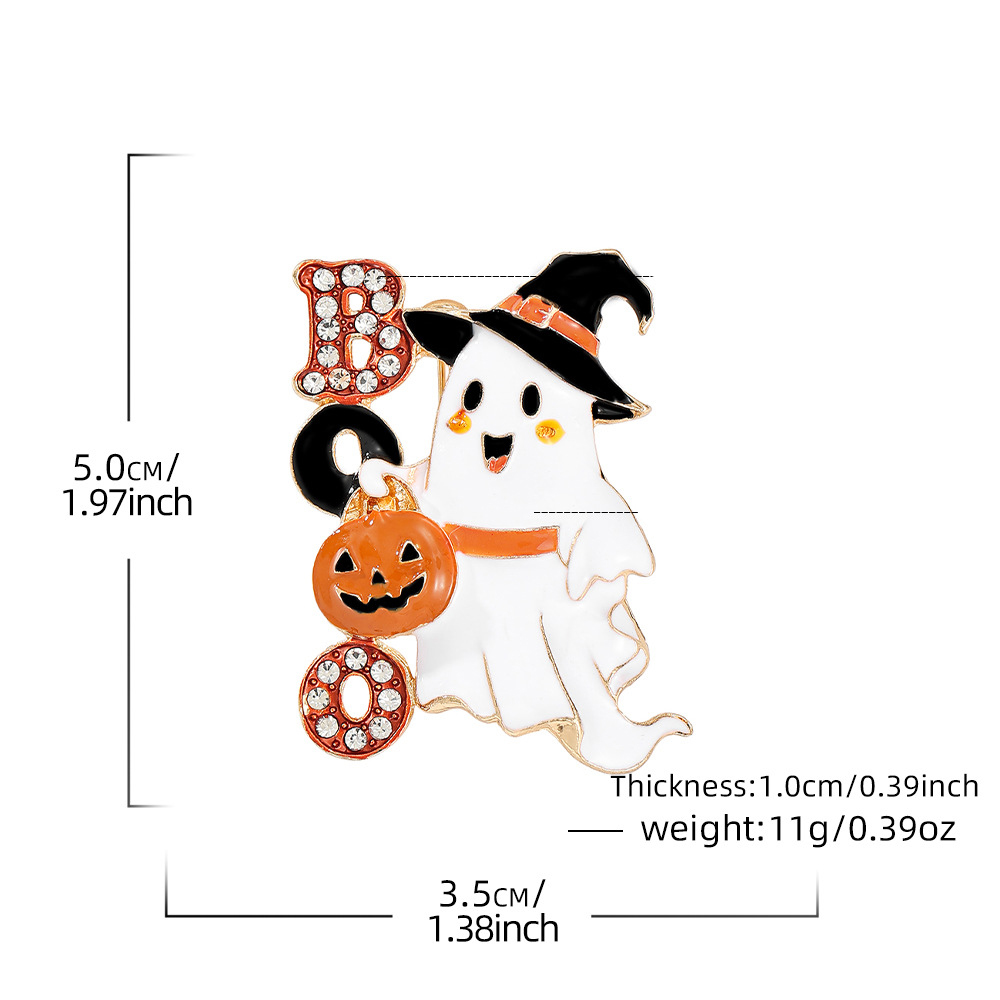 Zinc Alloy Brooch, Ghost, gold color plated, Halloween Jewelry Gift & enamel & with rhinestone, 50x35mm, Sold By PC