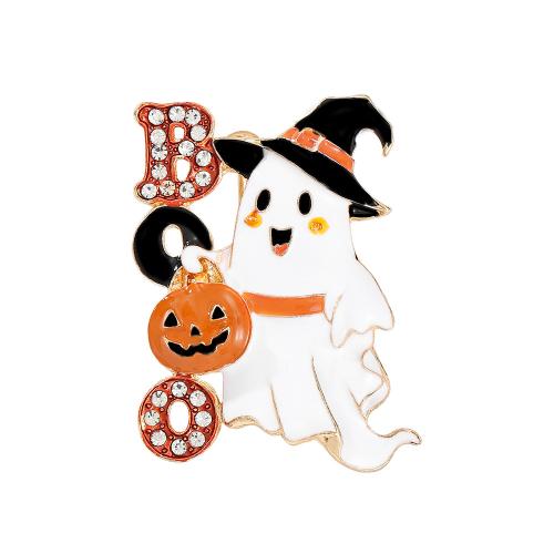 aleación de zinc broche, Fantasma, chapado en color dorado, Joyería de Halloween & esmalte & con diamantes de imitación, 50x35mm, Vendido por UD