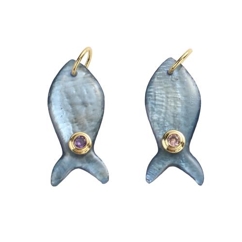 Muschel Anhänger, Messing, mit Muschel, Fisch, vergoldet, DIY & Micro pave Zirkonia, 25.60x11.10x2.90mm, Bohrung:ca. 5.5mm, verkauft von PC