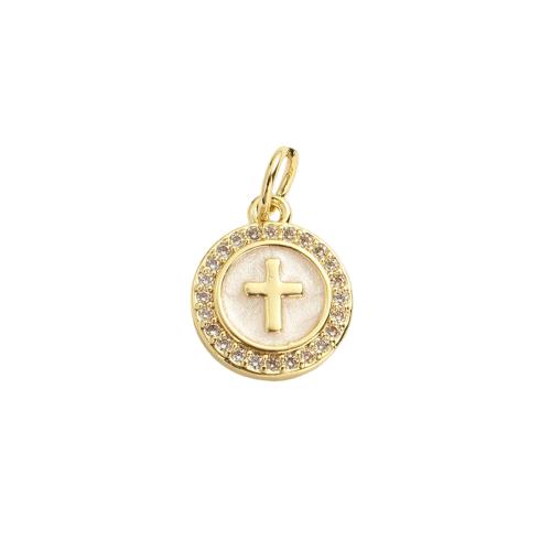 Cubic Zirconia Micro Pave Brass Pendants, real gold plated, with cross pattern & DIY & micro pave cubic zirconia & enamel, 12.50x10.30x2mm, Hole:Approx 3.5mm, Sold By PC