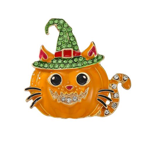 Tibetan Style Brooch, Cat, plated, Halloween Design & enamel & with rhinestone, more colors for choice, 45x45mm, Sold By PC