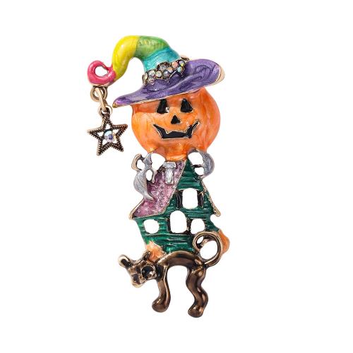 aleación de zinc broche, Hechicero, chapado, Diseño de Halloween & esmalte & con diamantes de imitación, 70x35mm, Vendido por UD