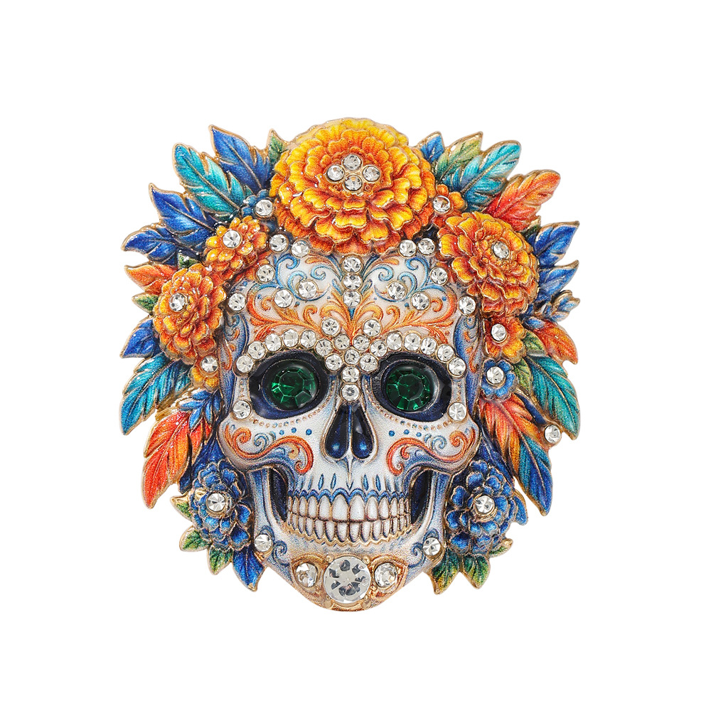 Zinc Alloy Brooch, Skull, plated, Halloween Design & enamel & with rhinestone, more colors for choice, 55x55mm, Sold By PC