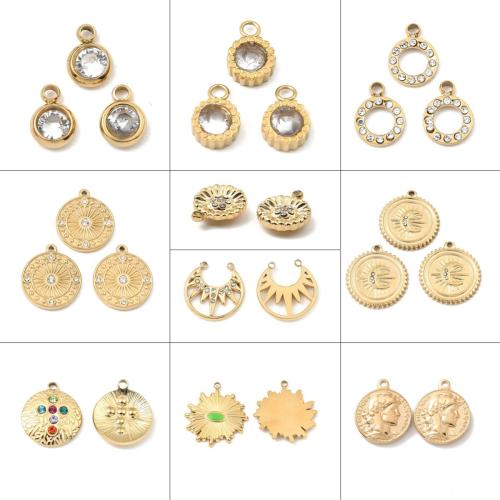 Stainless Steel Pendants, 304 Stainless Steel, gold color plated, DIY & different styles for choice & with rhinestone, 10PCs/Lot, Sold By Lot