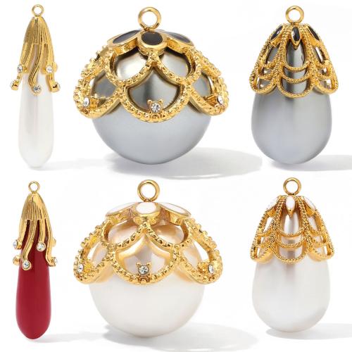 Plastic Pendants, 304 Stainless Steel, with ABS Plastic Pearl, gold color plated, DIY & different styles for choice & with rhinestone, 3PCs/Bag, Sold By Bag