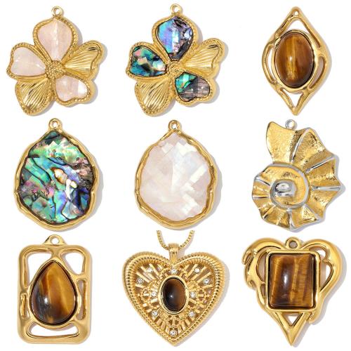 Stainless Steel Pendants, 304 Stainless Steel, with Gemstone & Shell, plated, DIY & different styles for choice & with rhinestone, 3PCs/Bag, Sold By Bag