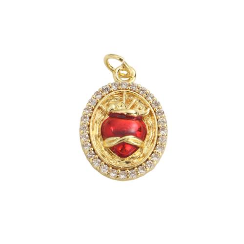 Cubic Zirconia Micro Pave Brass Pendants, Flat Oval, real gold plated, DIY & micro pave cubic zirconia & enamel, 18.40x13.40x3.90mm, Hole:Approx 3.5mm, Sold By PC
