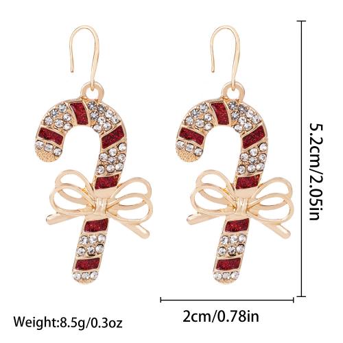 Zinklegierung Tropfen Ohrring, Weihnachten Zuckerstange, goldfarben plattiert, für Frau & Emaille & mit Strass, 20x52mm, verkauft von Paar