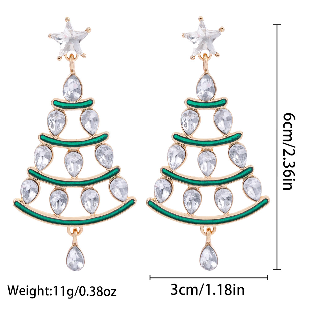 Zinc Alloy Drop Earring, Christmas Tree, gold color plated, for woman & enamel & with rhinestone, 30x60mm, Sold By Pair