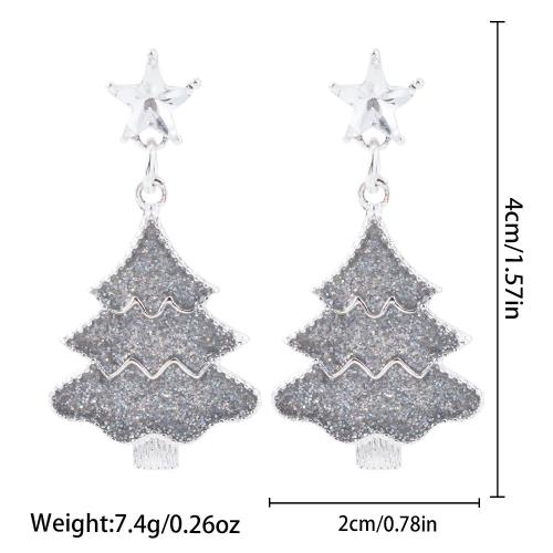 Zinklegierung Tropfen Ohrring, Weihnachtsbaum, silberfarben plattiert, für Frau & mit Strass, 20x40mm, verkauft von Paar