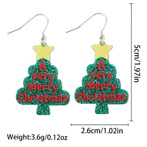 Acrylic Drop Earring, Christmas Tree, printing, with letter pattern & for woman, 26x50mm, Sold By Pair