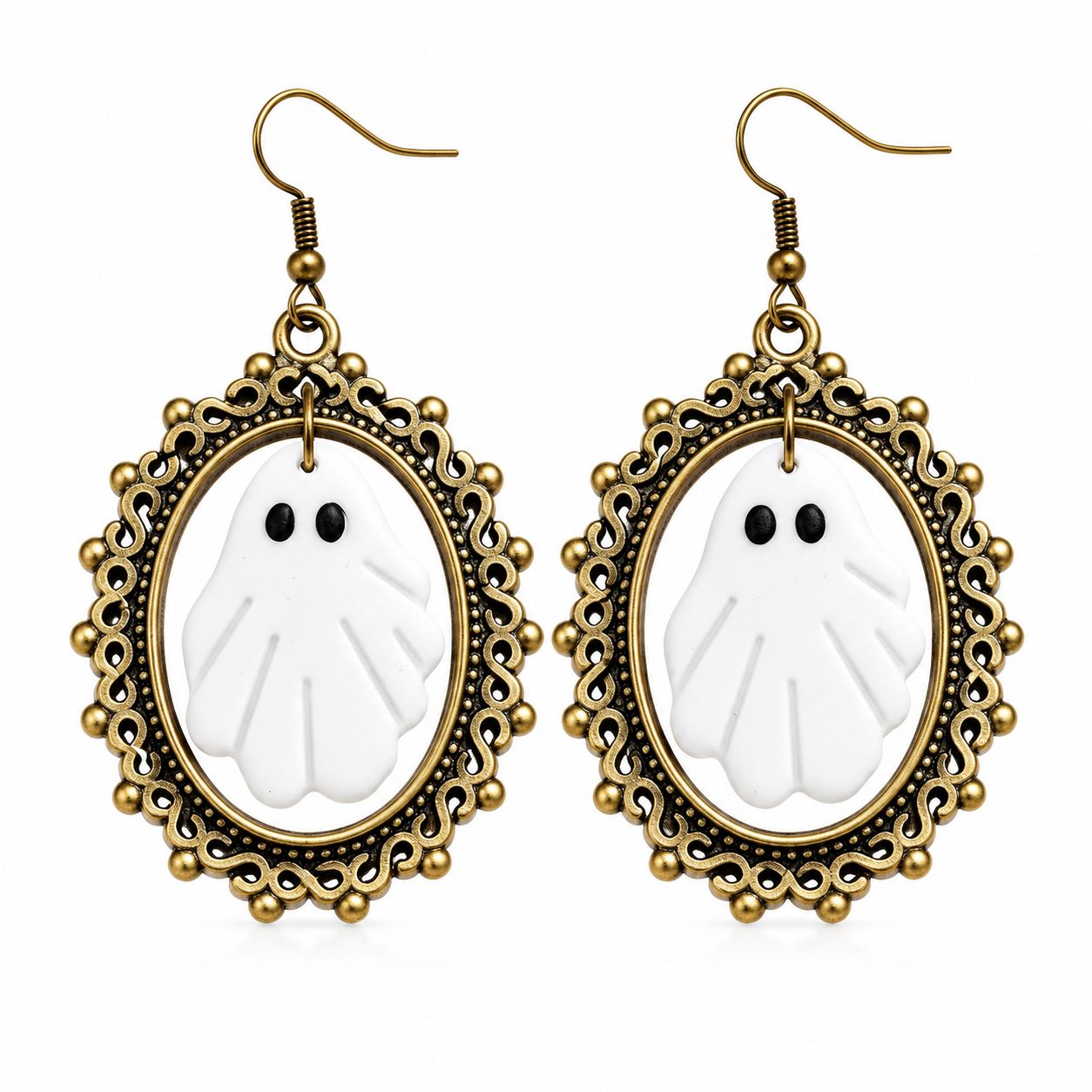 Polymer Clay Drop Earring, with Zinc Alloy, Ghost, handmade, Halloween Design & vintage & for woman, 40x72mm, Sold By Pair