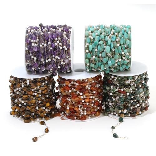 Edelstein Perlen Kette, 304 Edelstahl, mit Edelstein, plattiert, DIY, keine, verkauft von m