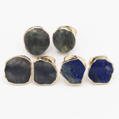 Gemstone Cuff Finger Ring, with Brass, Geometrical Pattern, gold color plated, Unisex & different styles for choice, size 30-25x25-20x10-3mm, Sold By PC