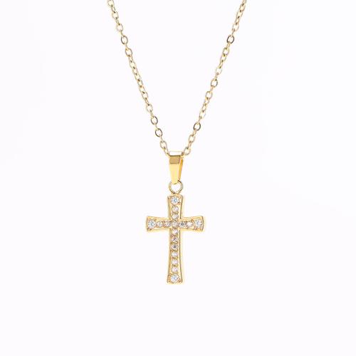 316 Stainless Steel Necklace, Cross, plated, cross chain & different styles for choice & micro pave cubic zirconia & for woman, Length:Approx 45 cm, Sold By PC