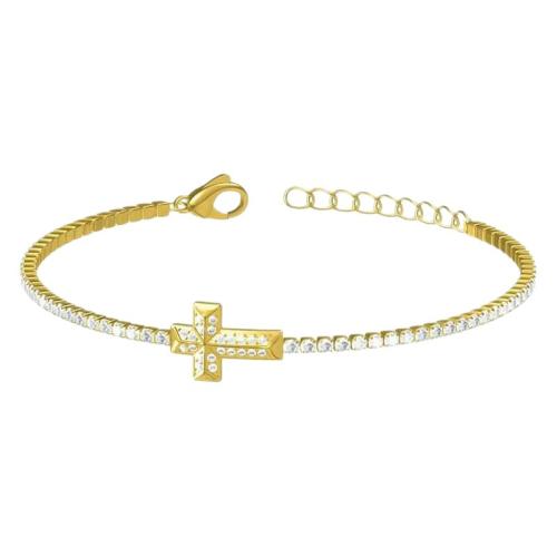 Titanium Steel Bracelet, with 3cm extender chain, Cross, plated, different styles for choice & micro pave cubic zirconia & for woman, Length:Approx 19 cm, Sold By PC