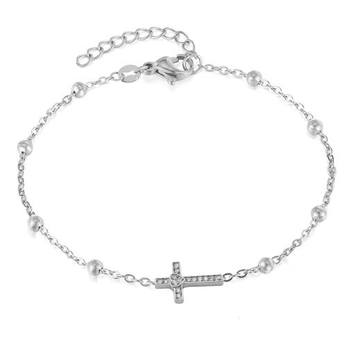 316 Stainless Steel Bracelet, with 3cm extender chain, Cross, plated, different styles for choice & micro pave cubic zirconia & for woman, Length:Approx 16-18 cm, Sold By PC