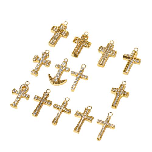 Stainless Steel Cross Pendants, 304 Stainless Steel, Vacuum Ion Plating, DIY & different styles for choice & micro pave cubic zirconia, Hole:Approx 2.5mm, Sold By PC