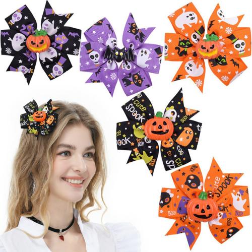 Polyester Alligator Hair Clip, with Tibetan Style, printing, Halloween Design & enamel, more colors for choice, 80x80mm, Sold By PC