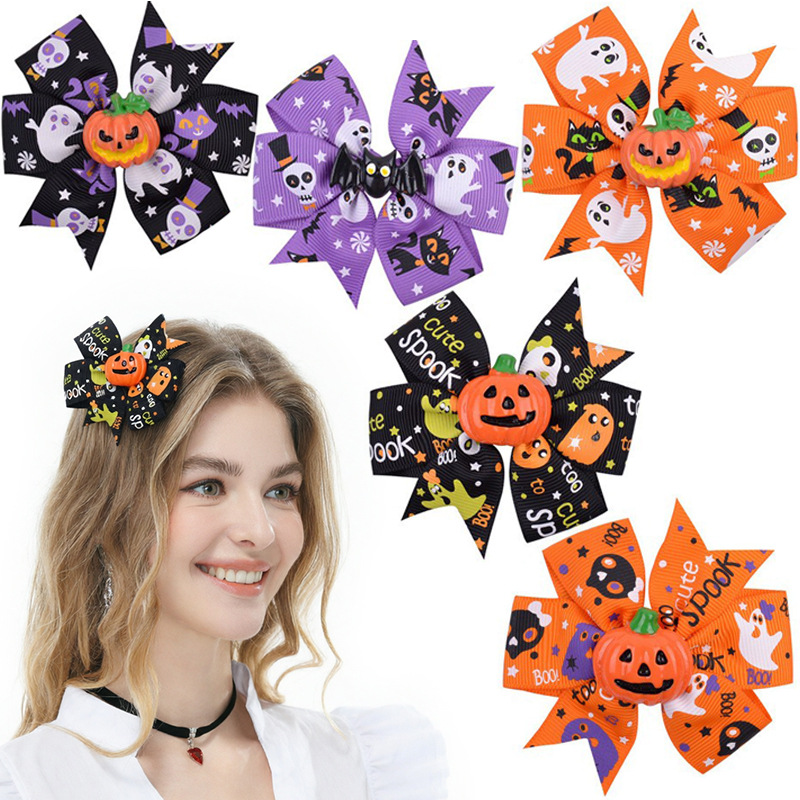 Polyester Alligator Hair Clip, with Zinc Alloy, printing, Halloween Design & enamel, more colors for choice, 80x80mm, Sold By PC