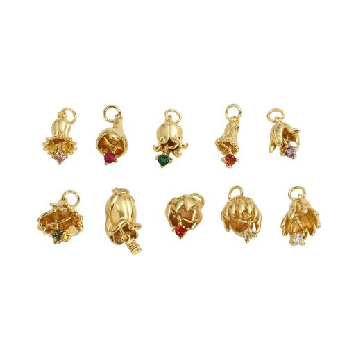 Cubic Zirconia Micro Pave Brass Pendants, Flower, real gold plated, DIY & different materials for choice & micro pave cubic zirconia, Hole:Approx 3.5mm, Sold By PC