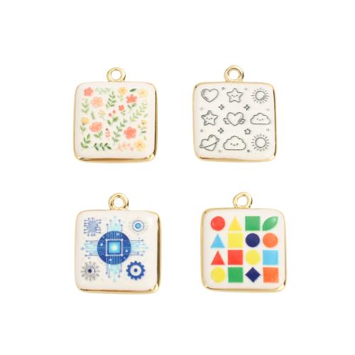 Brass Jewelry Pendants, Square, real gold plated, DIY & enamel, more colors for choice, 20.30x17.10x4.10mm, Hole:Approx 1.5mm, Sold By PC