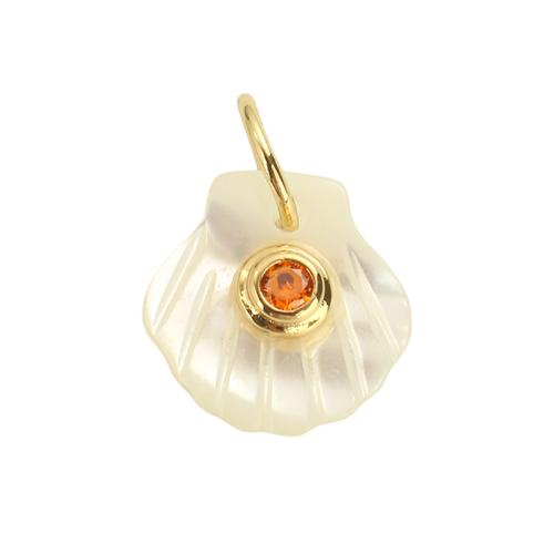 Natural White Shell Pendants, Brass, with White Shell, real gold plated, DIY & micro pave cubic zirconia, 12.50x12.40x4.70mm, Hole:Approx 5.5mm, Sold By PC