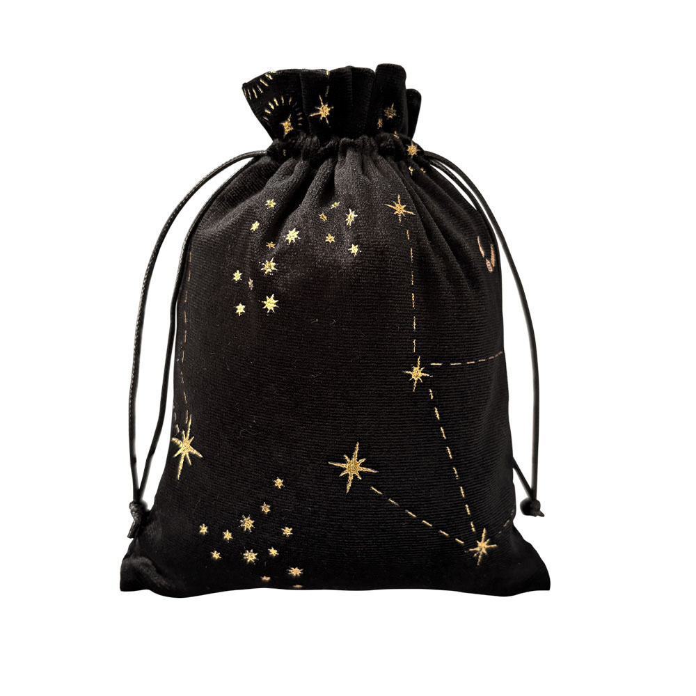 Velveteen Drawstring Bag, epoxy gel, dustproof & with star pattern, black, 130x180mm, Sold By PC
