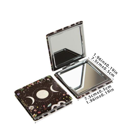 cuir PU miroir cosmétique, avec aluminium, cadre, impression, Portable & Pliable & double face, plus de couleurs à choisir, 75x75mm, Vendu par PC