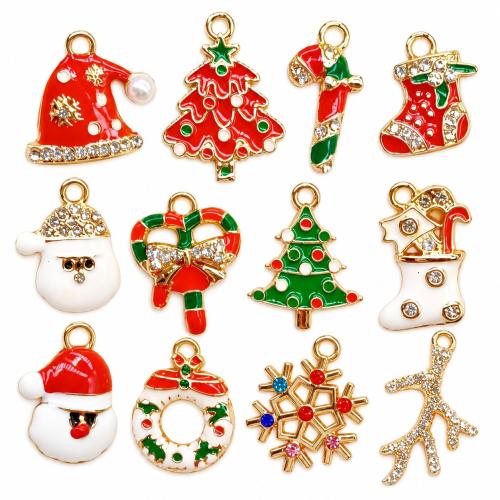 Colgantes de Aleación de Zinc Estilo Navidad, chapado, Diseño de Navidad & Bricolaje & diferentes estilos para la opción & esmalte & con diamantes de imitación, 100PCs/Bolsa, Vendido por Bolsa