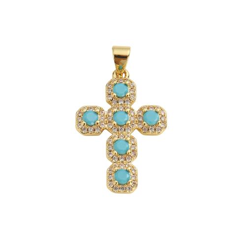 Cubic Zirconia Micro Pave Brass Pendants, Cross, real gold plated, DIY & micro pave cubic zirconia, 25.30x17.20x3.30mm, Hole:Approx 5x3.5mm, Sold By PC