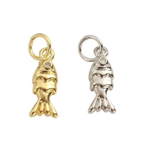 Cubic Zirconia Micro Pave Brass Pendants, Fish, plated, DIY & micro pave cubic zirconia, more colors for choice, 13.30x5.10x3.30mm, Hole:Approx 3.5mm, Sold By PC