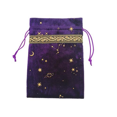 Baumwollsamt Drawstring Tasche, Rechteck, Epoxidharzklebstoff, Tragbar & Staubdicht & Golddruck, violett, 130x180mm, verkauft von PC
