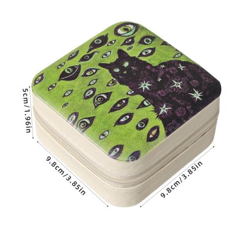 PU Leather Storage Box, with Velveteen, Square, printing, portable & dustproof, more colors for choice, 98x98x50mm, Sold By PC