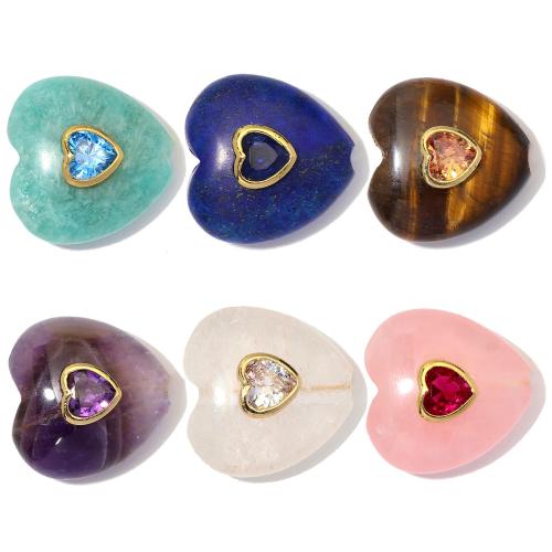 Perles bijoux en pierres gemmes, laiton, avec pierre gemme, coeur, Placage, DIY & styles différents pour le choix & pavé de micro zircon, 20x20mm, 3PC/sac, Vendu par sac