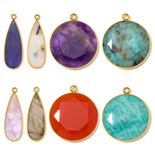 Edelstein Anhänger Schmuck, 304 Edelstahl, mit Edelstein, goldfarben plattiert, DIY & verschiedene Stile für Wahl, 3PCs/Tasche, verkauft von Tasche