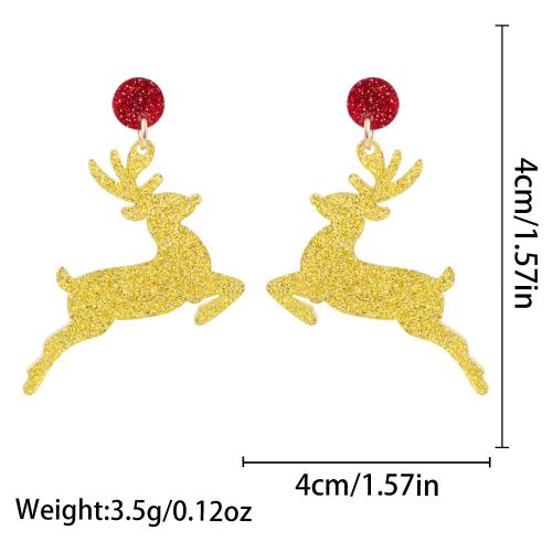 Acrylique Boucle d'oreille goutte, renne de noël, bijoux de mode & pour femme, 40x40mm, Vendu par paire